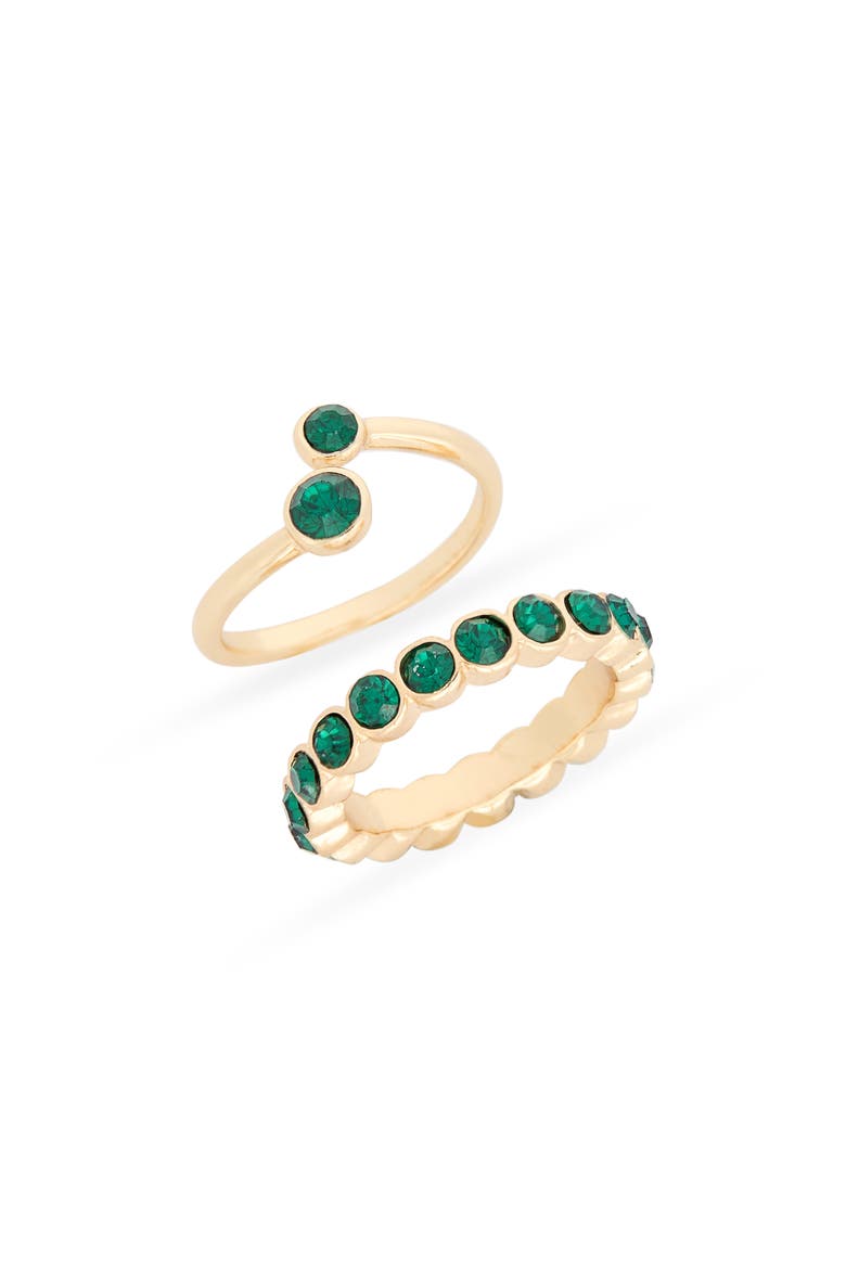 Set of 2 Bypass & Eternity Rings, Main, color, EMERALD- GOLD