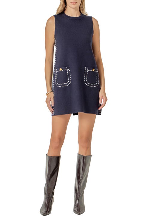 Stitch Detail Sleeveless Mini Sweater Dress