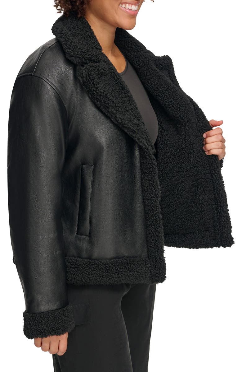 High Pile Fleece Asymmetrical Faux Leather Jacket
