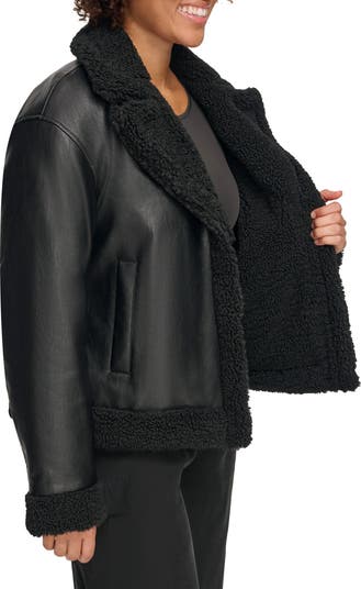 High Pile Fleece Asymmetrical Faux Leather Jacket