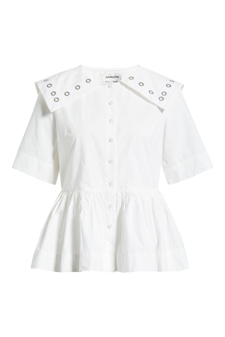 Cyrus Grommet Collar Button-Up Peplum Top, Alternate, color, WHITE