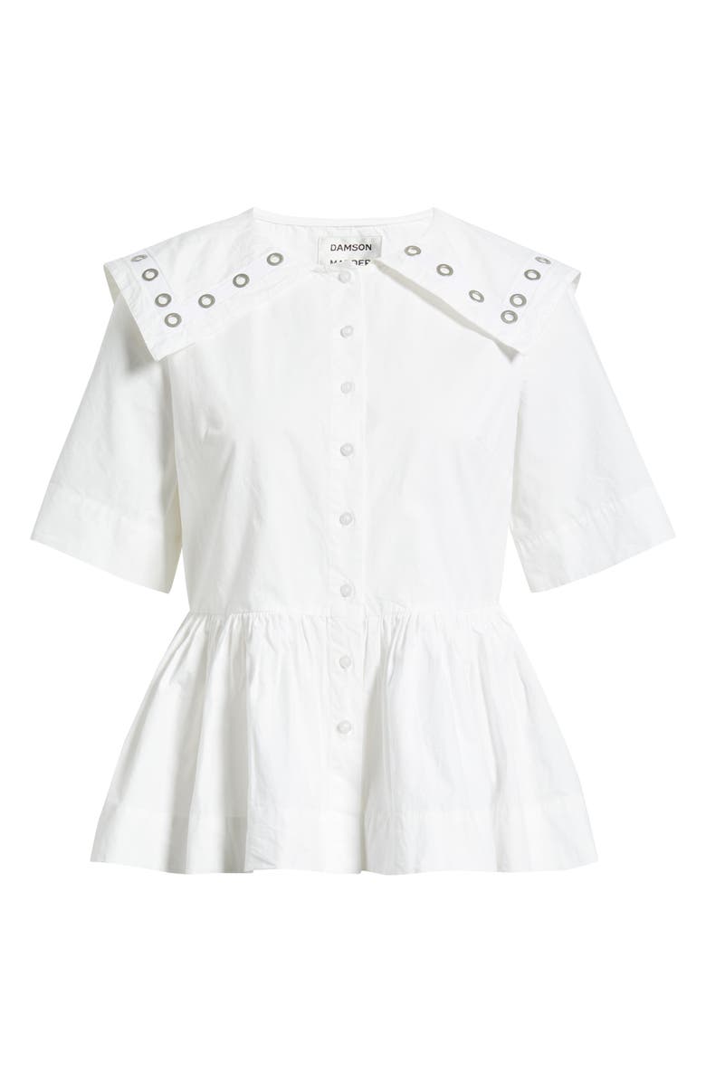 Damson Madder Cyrus Grommet Collar Button-Up Peplum Top, Alternate, color, White