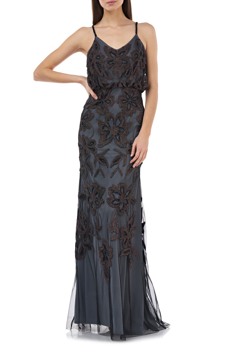 JS Collections Beaded Blouson Gown, Main, color, 