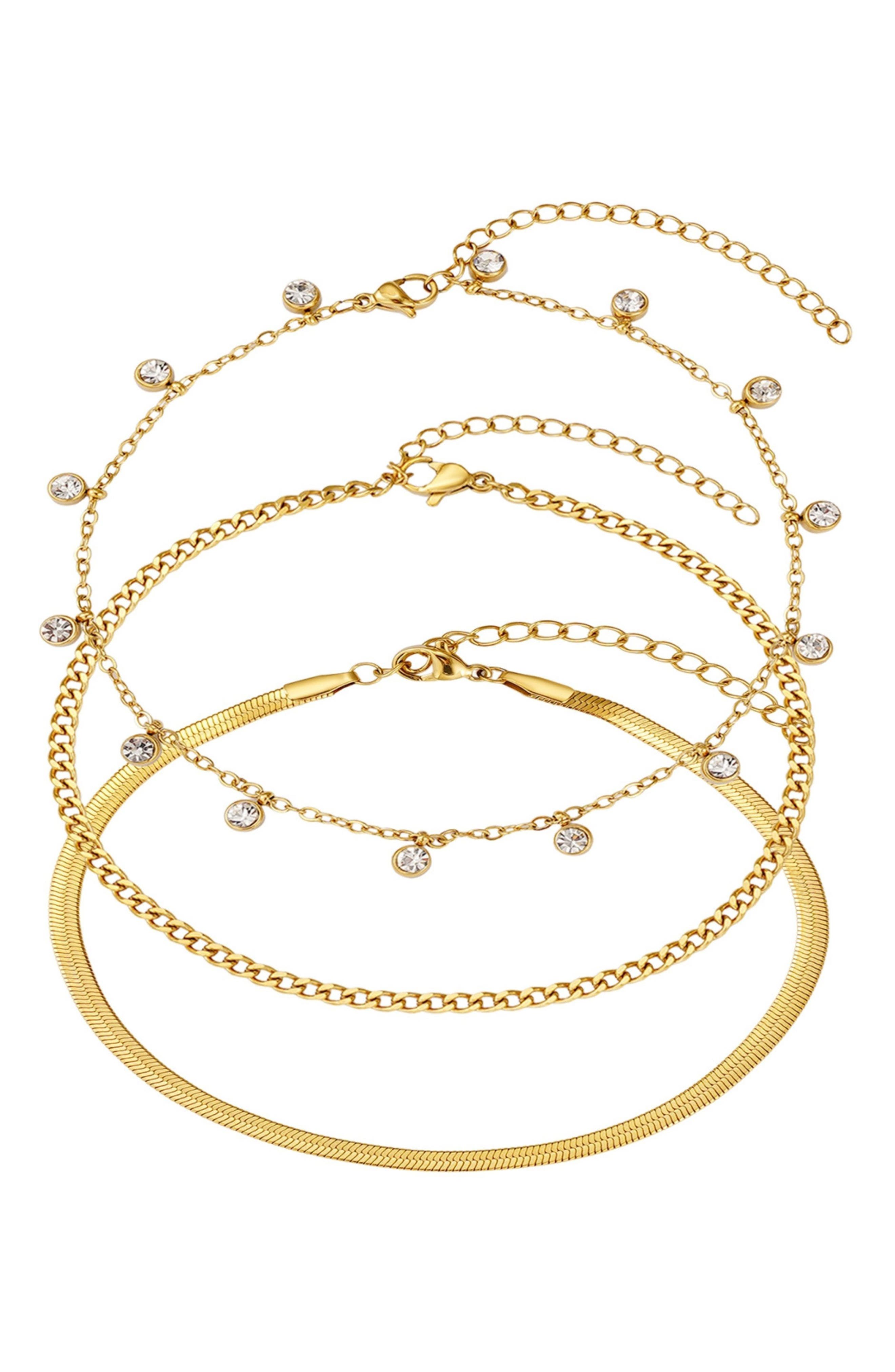 Adornia Set of 3 18K Gold Plated Assorted Anklets