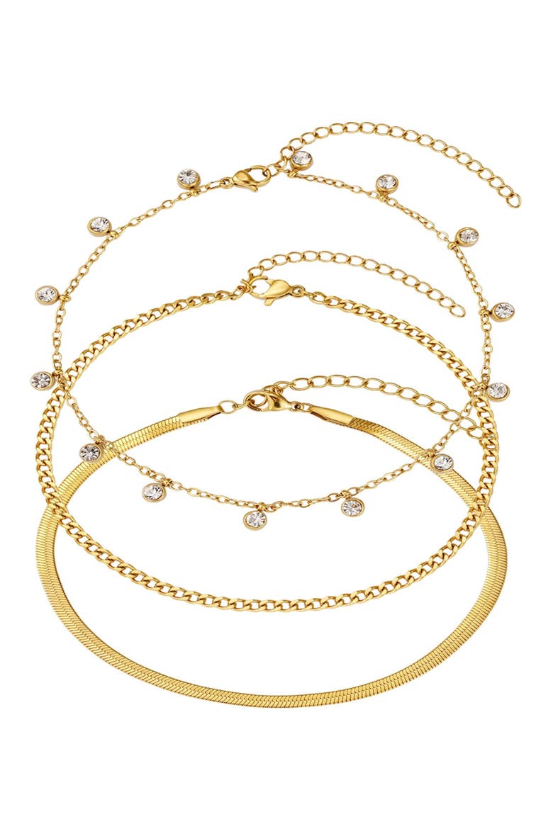 Set of 3 18K Gold Plated Assorted Anklets, Main, color, GOLD