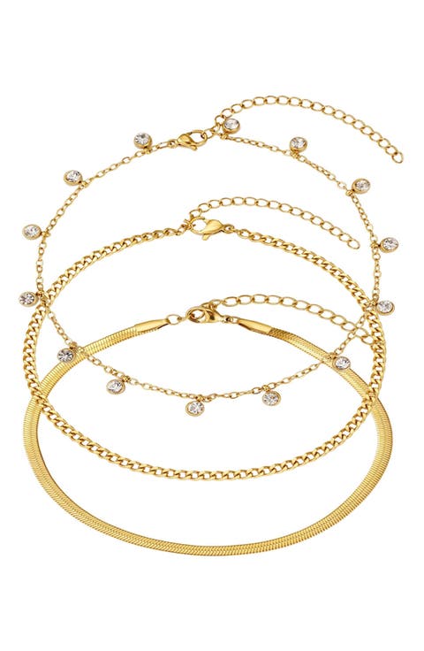 Set of 3 18K Gold Plated Assorted Anklets