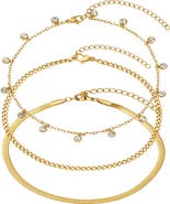 Adornia Set of 3 18K Gold Plated Assorted Anklets