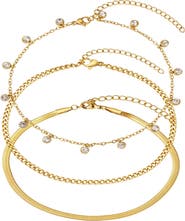 Adornia Set of 3 18K Gold Plated Assorted Anklets