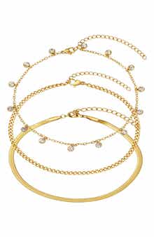 Adornia Set of 3 18K Gold Plated Assorted Anklets