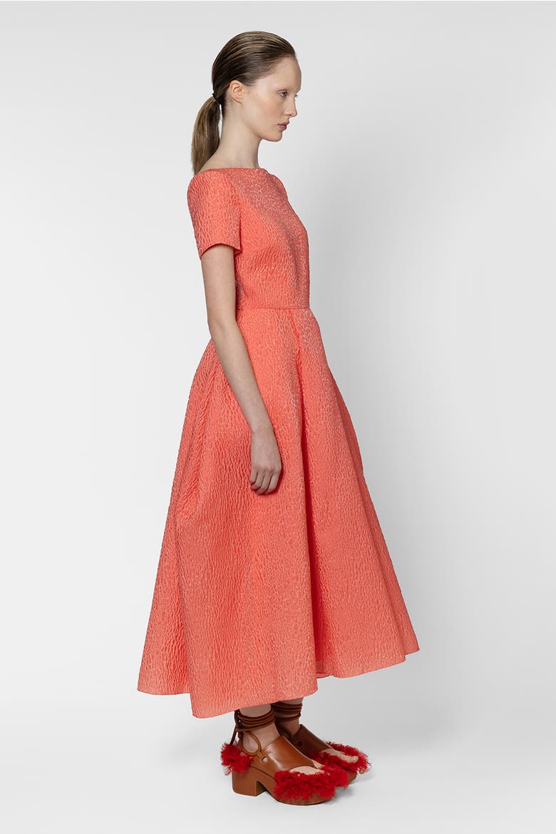 Vaela Boat-Neck Textured Midi Dress, Alternate, color, Apricot