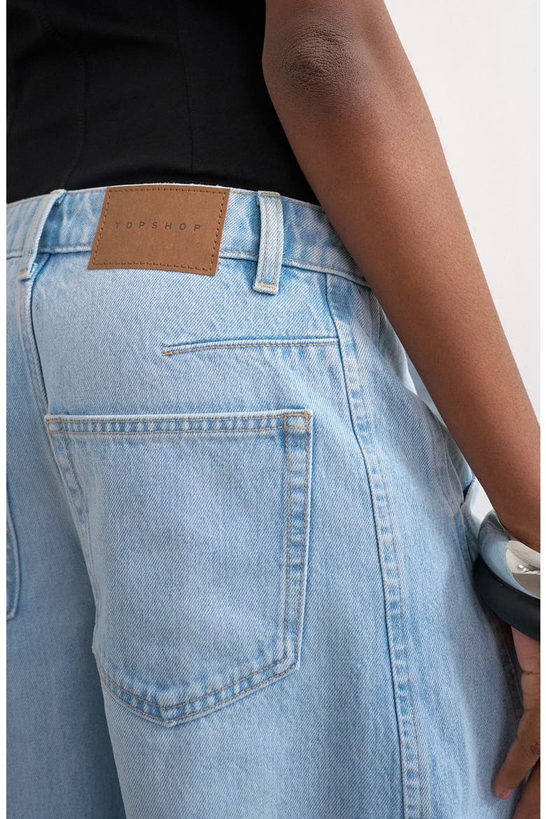 Raw Hem Knee Length Denim Barrel Shorts, Alternate, color, LBLUE