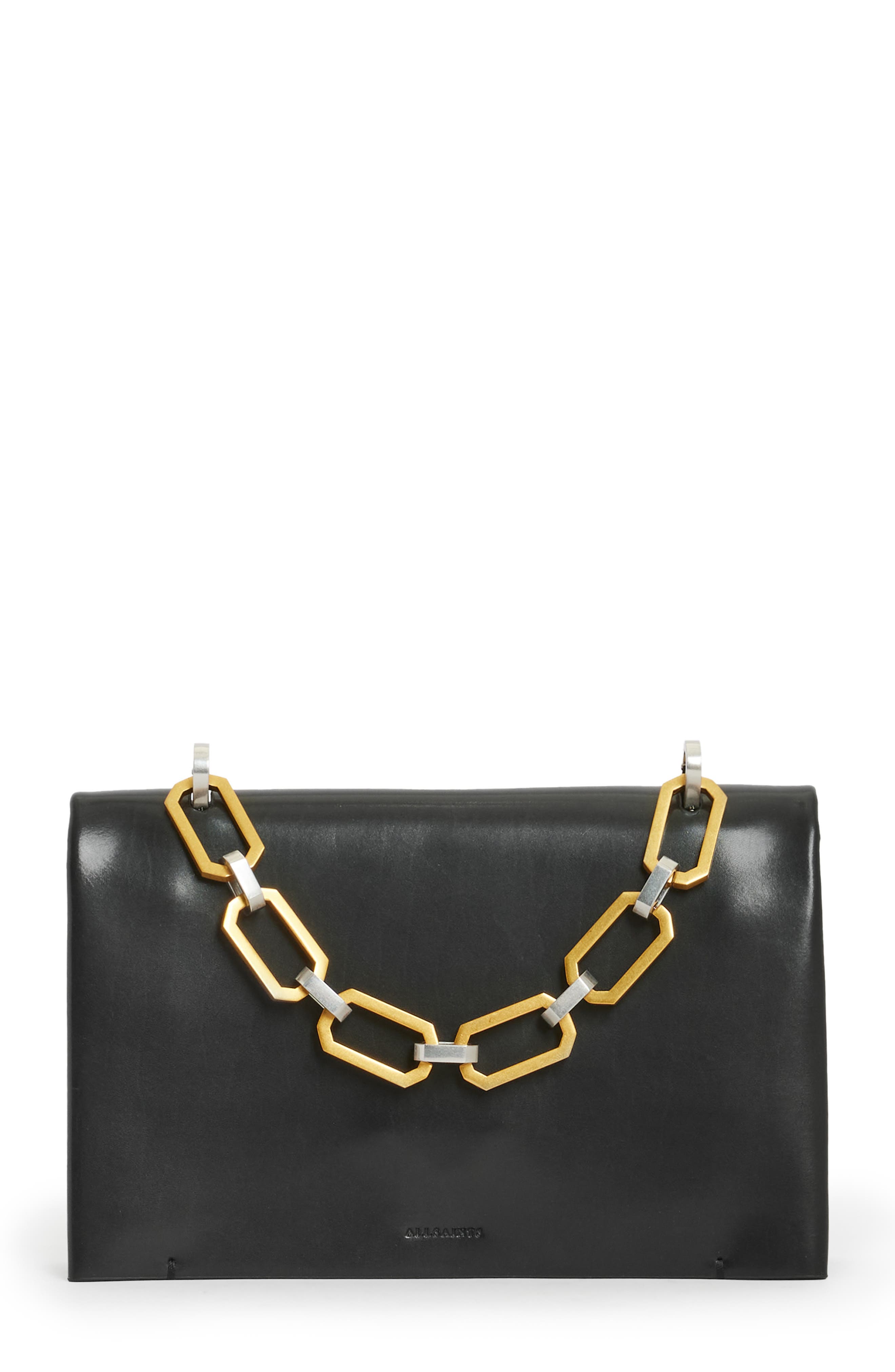 AllSaints Yua Leather Clutch, Main, color, 