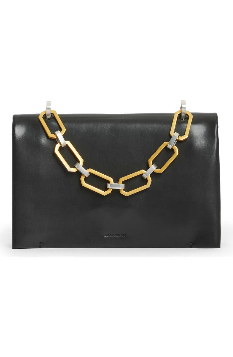 AllSaints Yua Leather Clutch, Main, color,