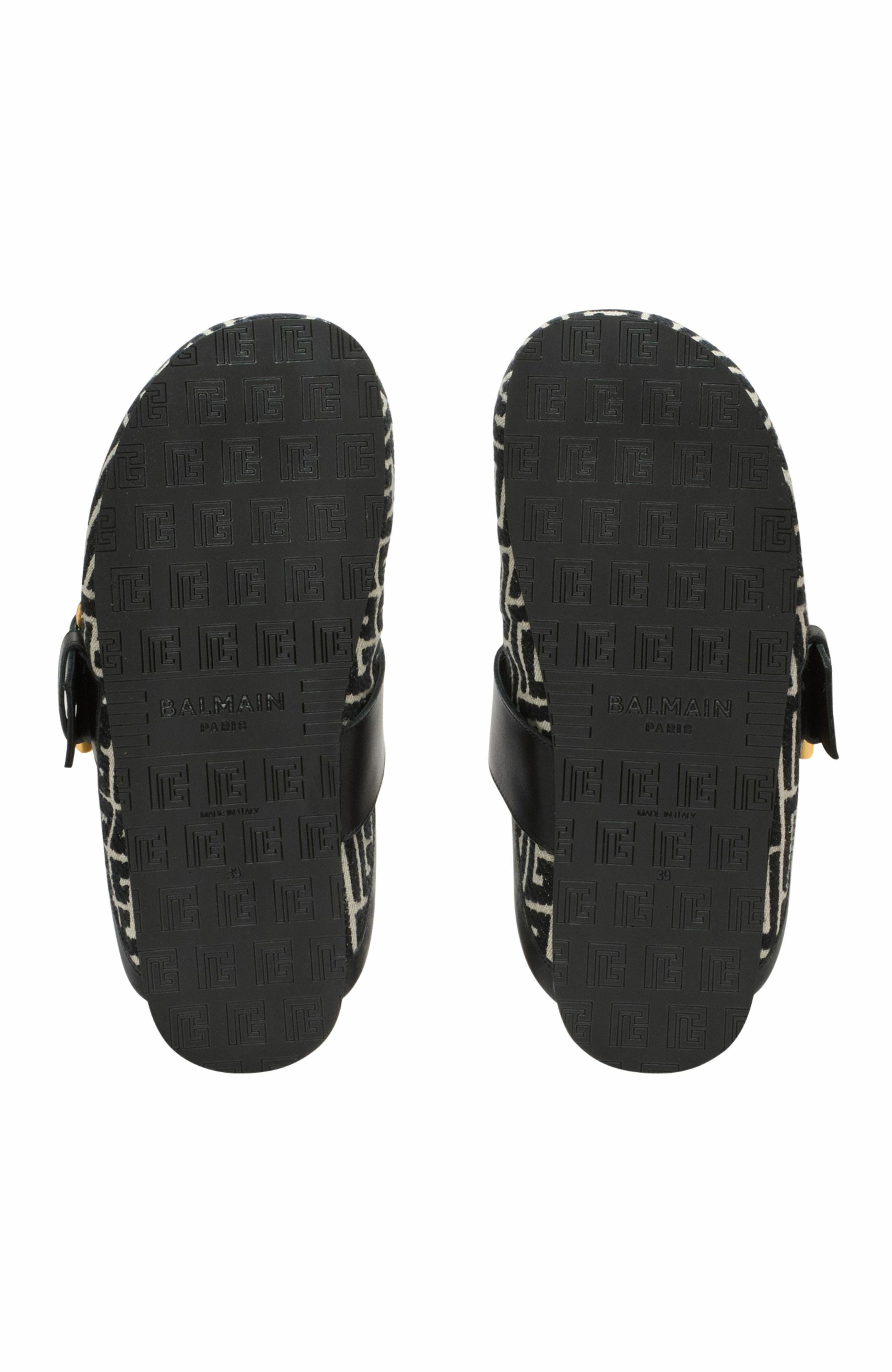 Balmain Anthem Mules With Pb Monogram In Jacquard Canvas, Alternate, color, Black