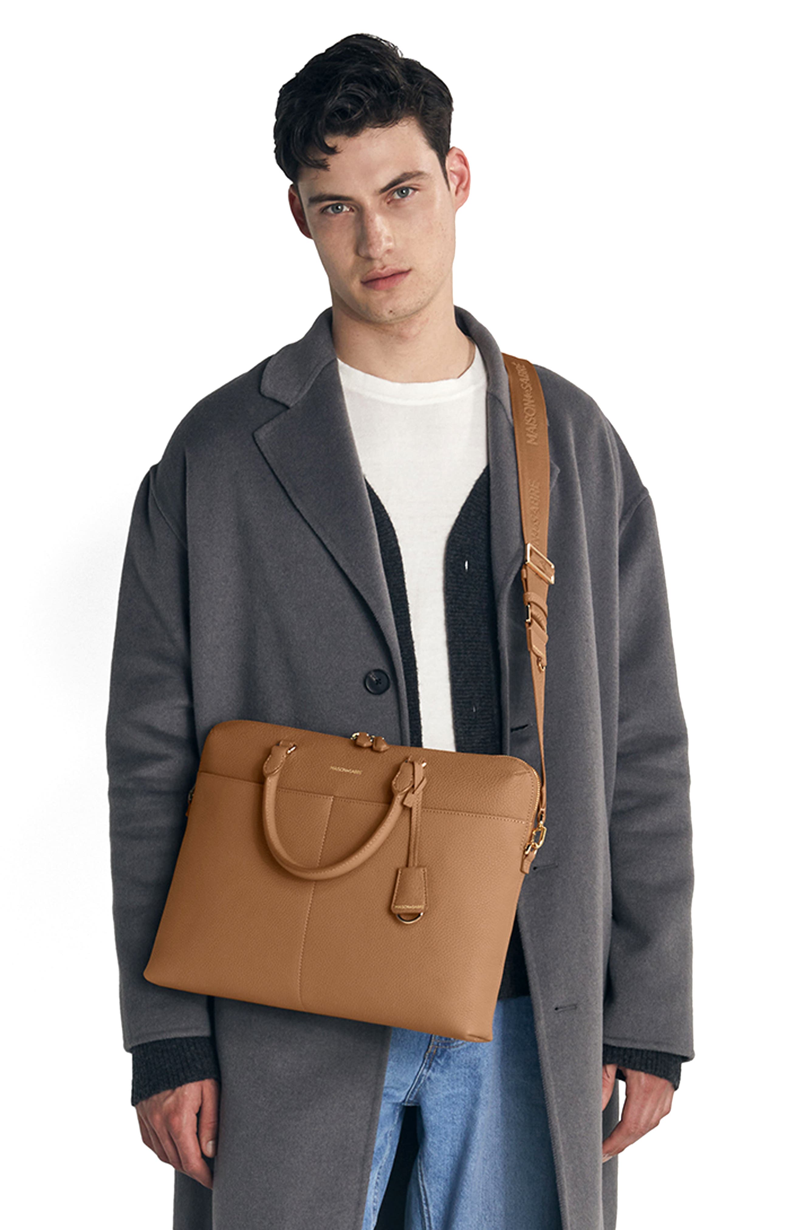 Leather Laptop Bag, Alternate, color, Sandstone Brown