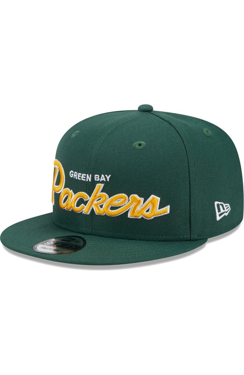 New Era Men's New Era Green Green Bay Packers Main Script 9FIFTY Snapback Hat, Alternate, color, Green