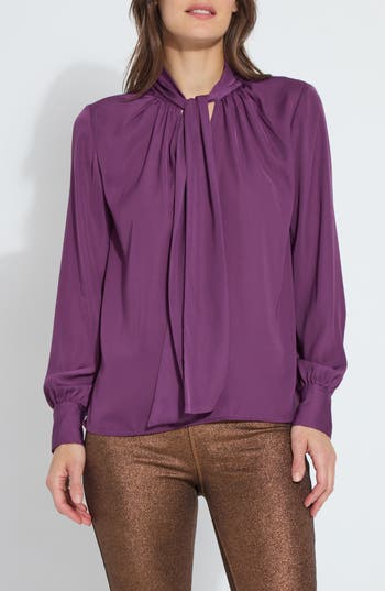 Lyssé Janis Scarf Neck Pull On Blouse In Advent Candle In Purple