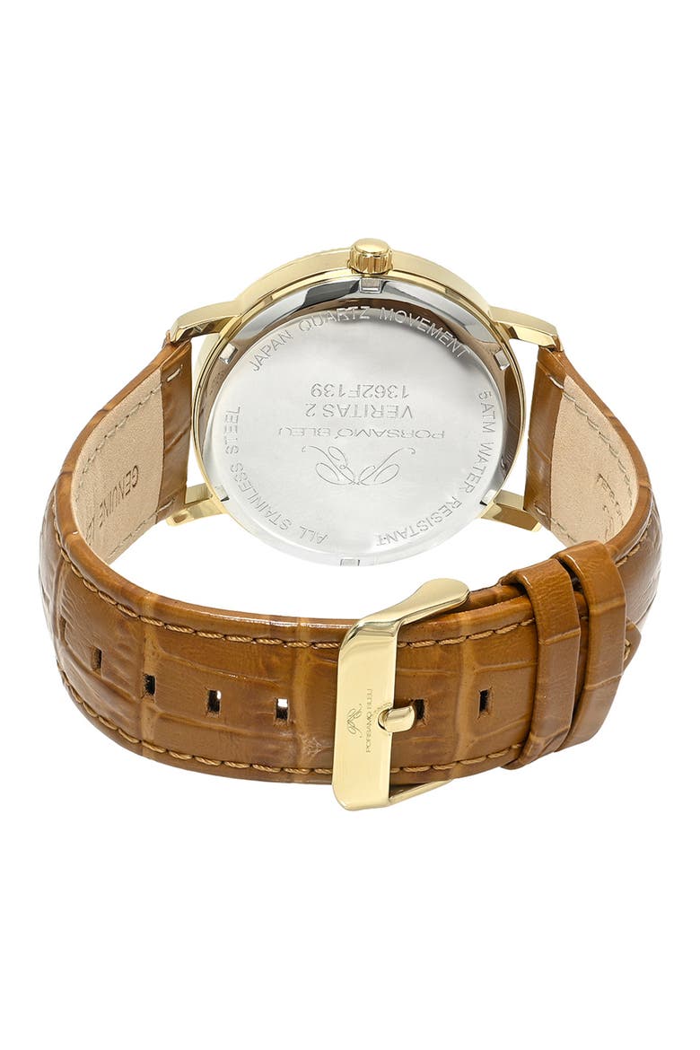Veritas 2 Croc Embossed Leather Strap Watch, 40mm, Alternate, color, GOLD