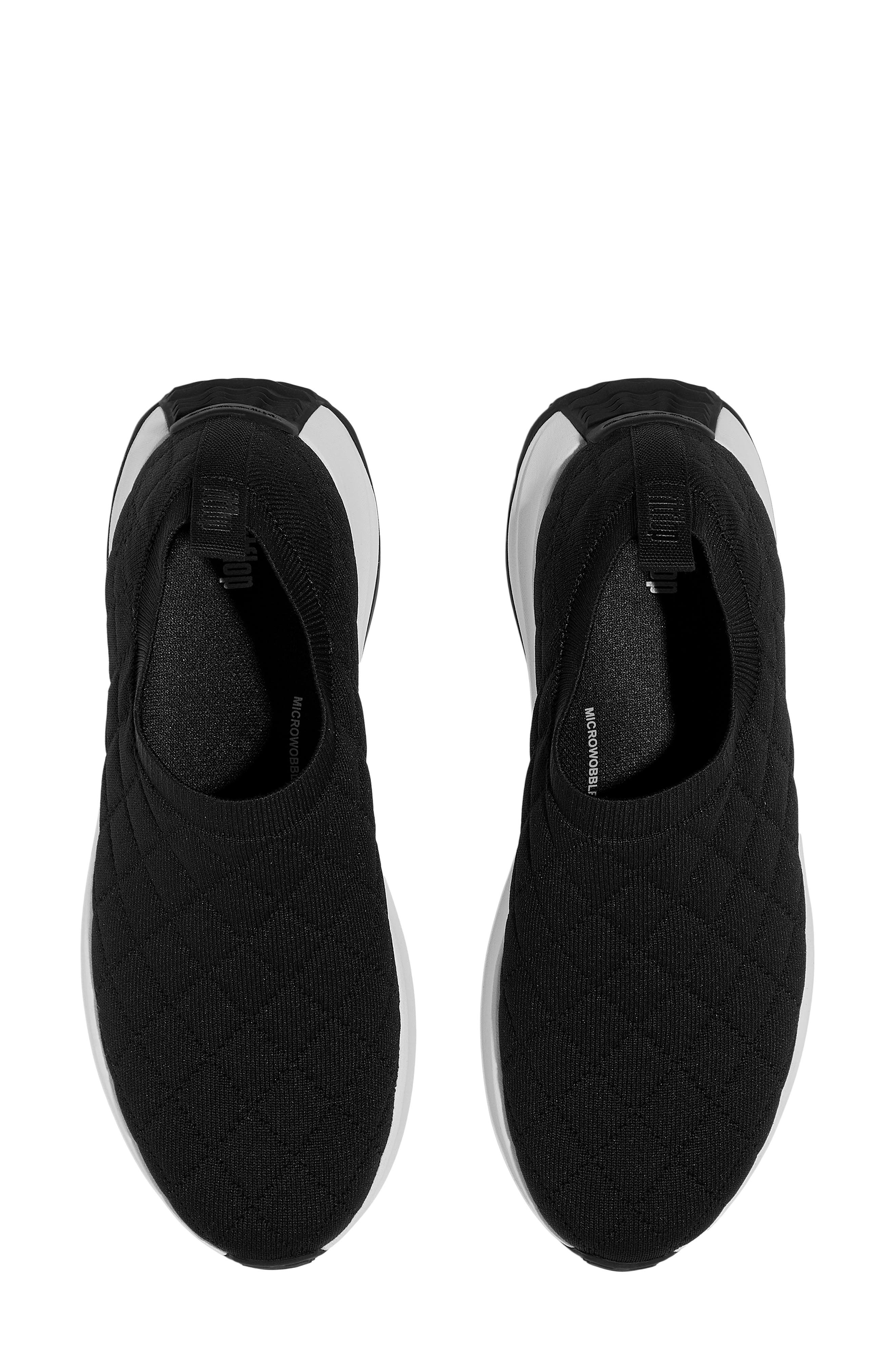 FitFlop F-Mode Flow Quilted Knit Sneaker, Alternate, color, Black