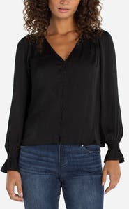 Liverpool Los Angeles Smocked Cuff Button-Up Shirt