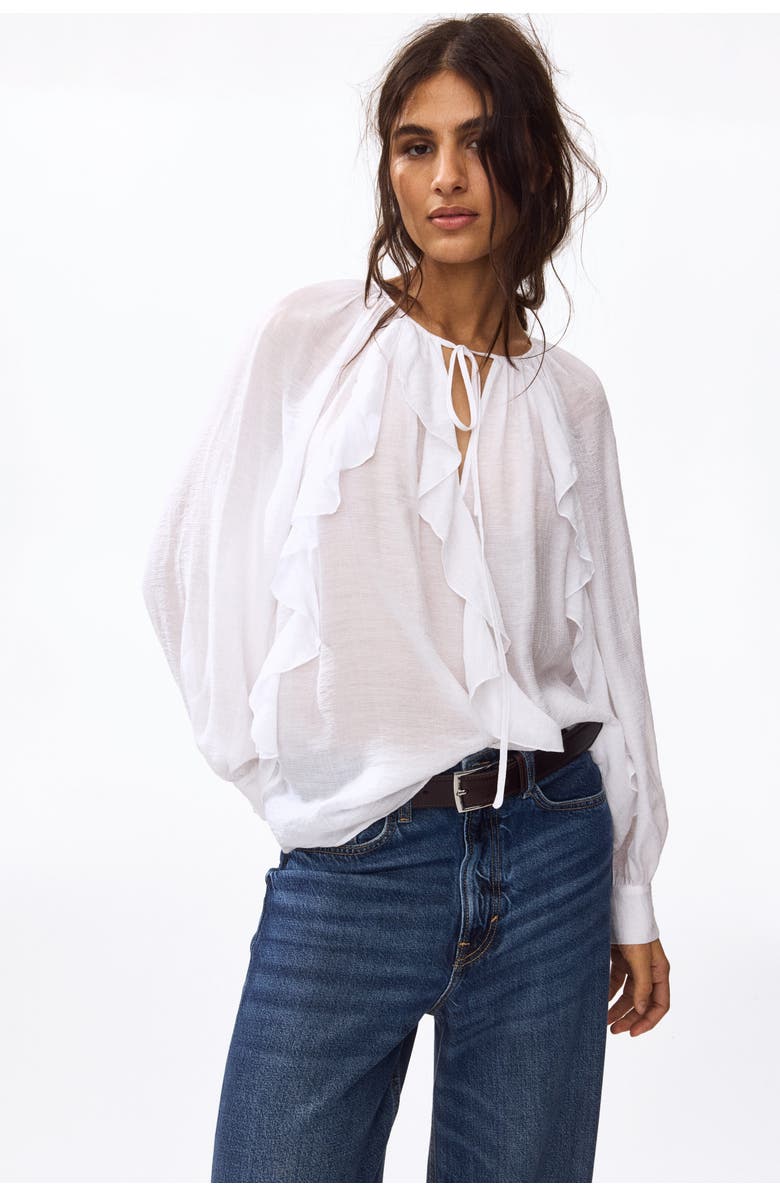 H&M Flounce-trimmed Blouse, Alternate, color, White