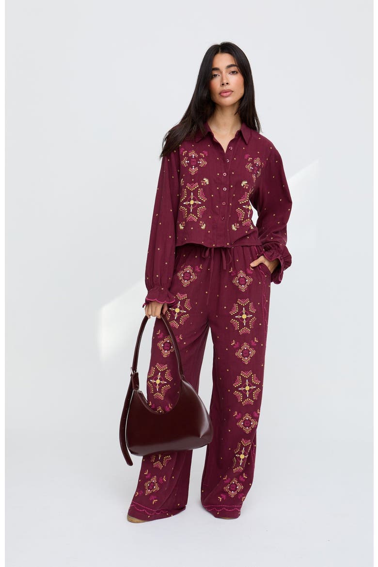 Penny Boxy Embroidered Shirt, Alternate, color, Purple