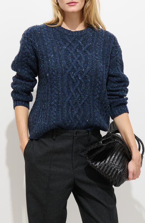 Madelyn Cable Knit Wool Blend Donegal Sweater
