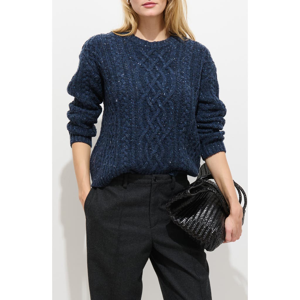 Alex Mill Madelyn Cable Knit Wool Blend Donegal Sweater In Blue