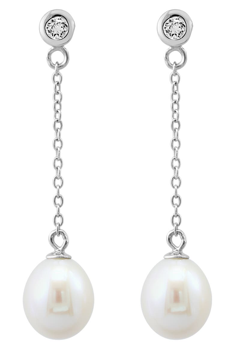 White Topaz & Freshwater Pearl Drop Earrings, Main, color, WHITE