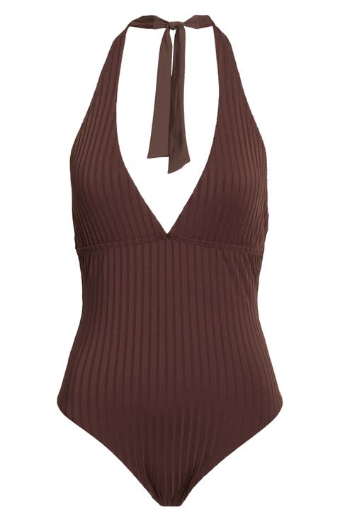 Halter Rib One-Piece Swimsuit