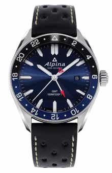 ALPINA Alpiner Water Resistant Leather Strap Watch, 42mm
