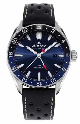ALPINA Alpiner Water Resistant Leather Strap Watch, 42mm