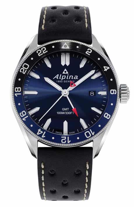 ALPINA Alpiner Water Resistant Leather Strap Watch, 42mm