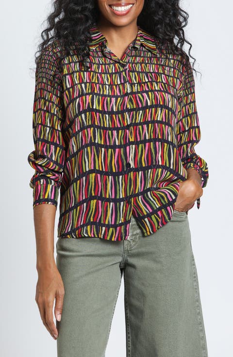 Print Roll Tab Sleeve Button-Up Shirt