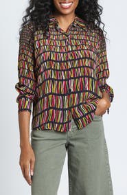 APNY Print Roll Tab Sleeve Button-Up Shirt