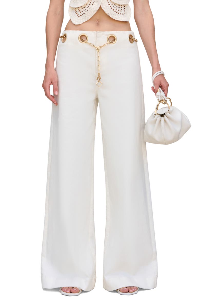 Cult Gaia Sydney Belted Grommet Wide Leg Pants, Main, color, Off White