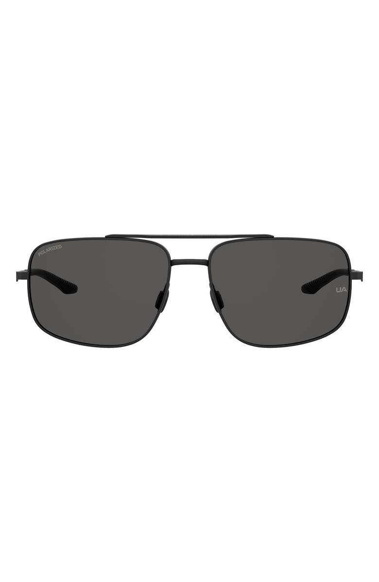 Under Armour 59mm Polarized Aviator Sunglasses, Main, color, Matte Black