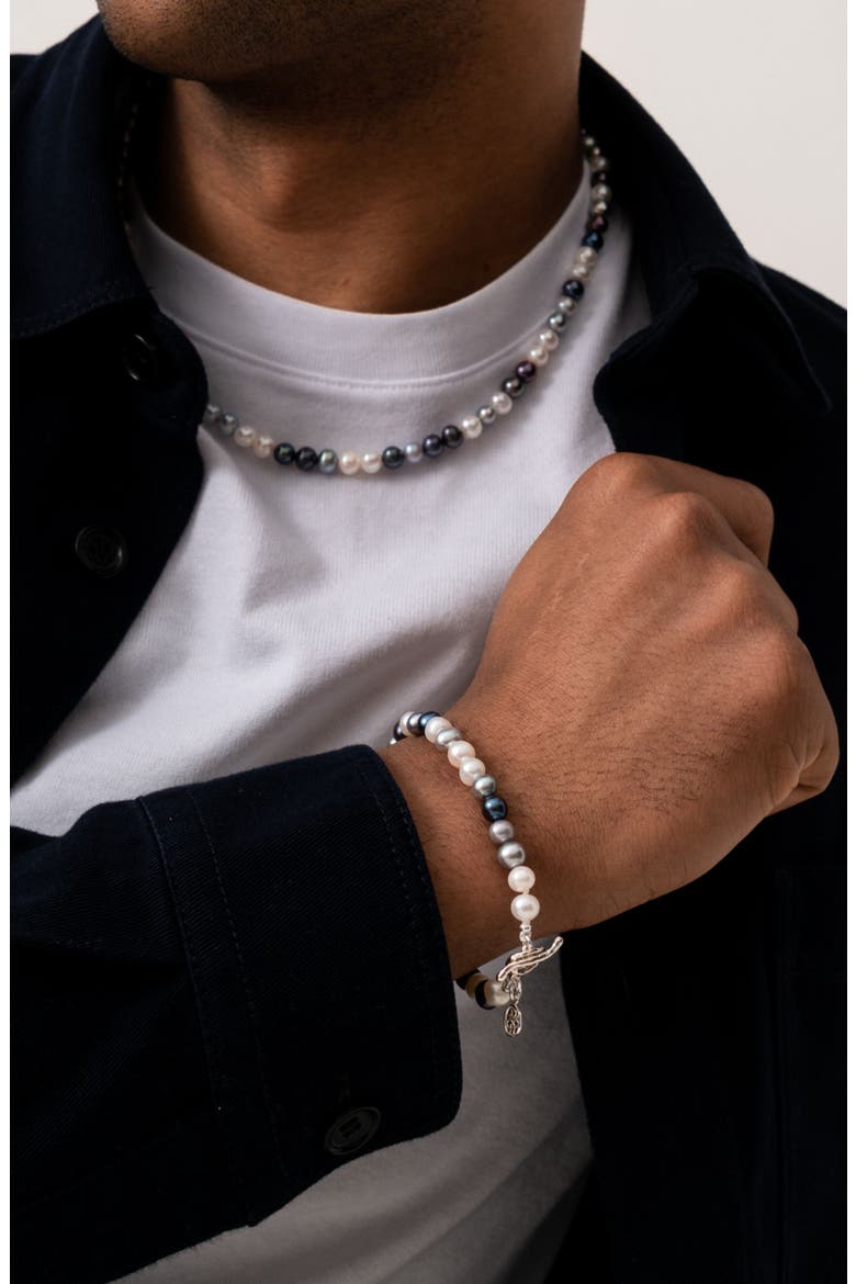Men's Mixed Pearls Bracelet, Alternate, color, Sterling Silver