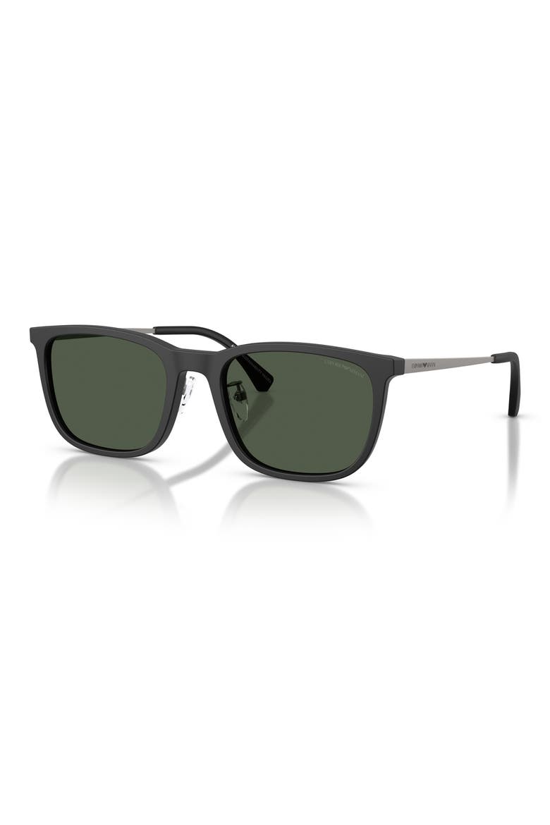 56mm Polarized Square Sunglasses, Alternate, color, MATTE BLACK / DARK GREEN POLAR