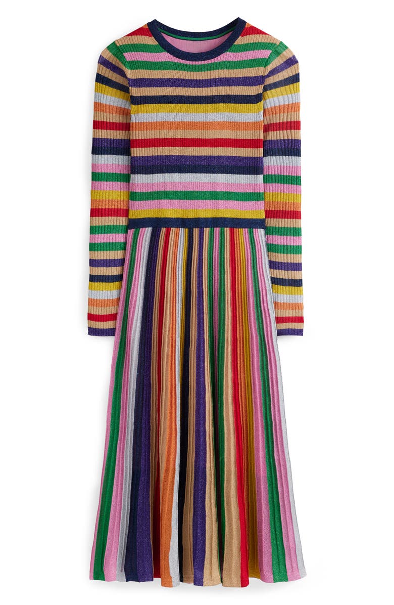 Boden Metallic Stripe Long Sleeve Ribbed Sweater Dress, Alternate, color, 