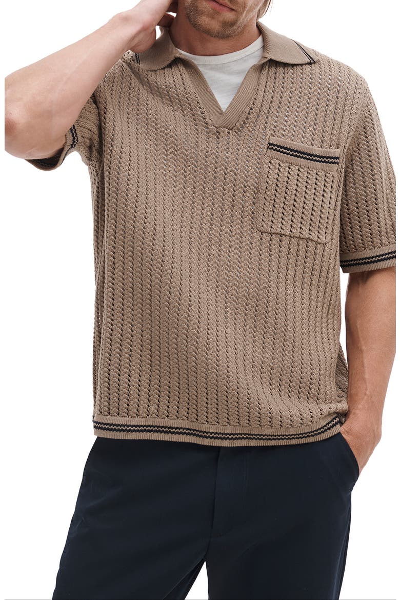 Open Stitch Johnny Collar Polo, Main, color, WARM GREY