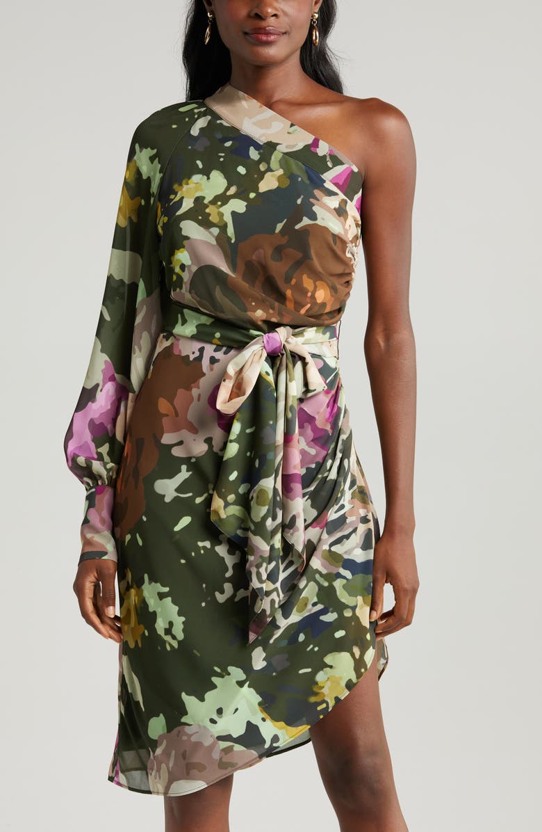 Jewel Badgley Mischka One-Shoulder Asymmetric Hem Dress, Alternate, color, 