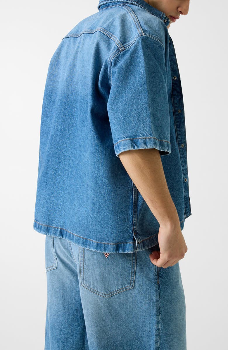 GUESS Oversize Crop Stretch Cotton Denim Shirt, Alternate, color, Gclm-Open