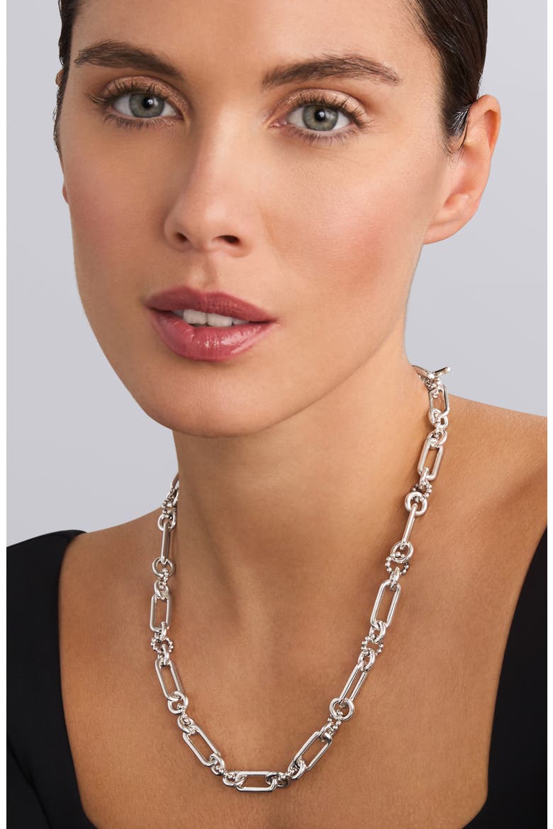 Signature Caviar Link Necklace, Alternate, color, SILVER