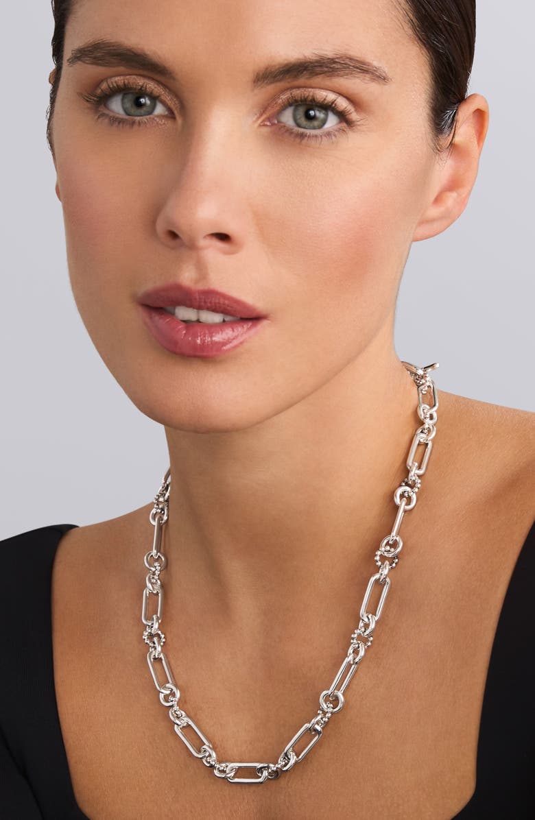 LAGOS Signature Caviar Link Necklace, Alternate, color, Silver