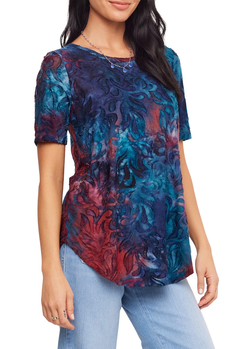 Tie Dye Burnout Shirttail Top, Alternate, color, NAVY/ RED