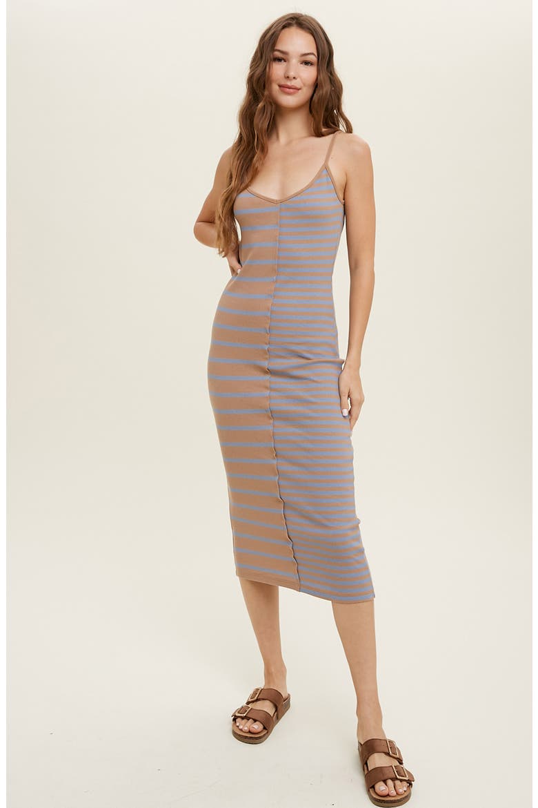 Multi Stripe Knit Midi Dress, Alternate, color, MOCHA/ MEDIUM BLUE