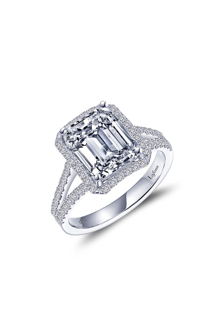 Emerald Cut Simulated Diamond Halo Ring, Main, color, SILVER/ SIMULATED DIAMOND