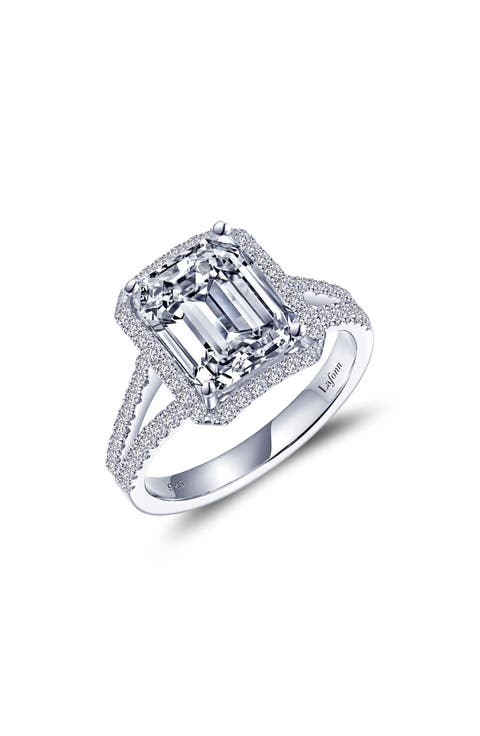 Emerald Cut Simulated Diamond Halo Ring