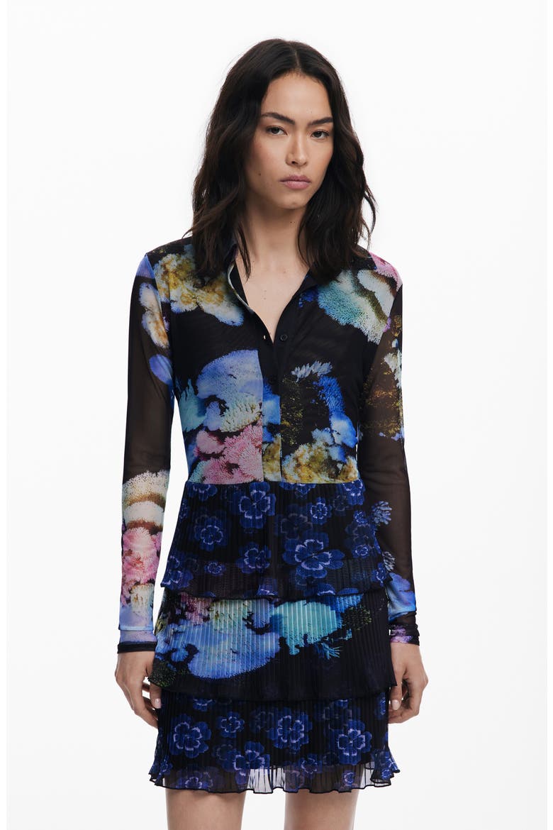 Lacroix Print Long Sleeve Mixed Media Dress, Alternate, color, BLACK